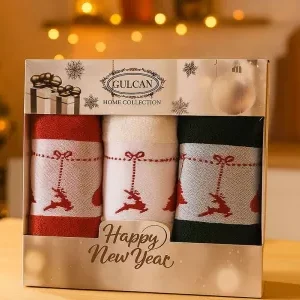 Набір новорічних рушників Gulcan 3 штуки 30х50 Happy New Year